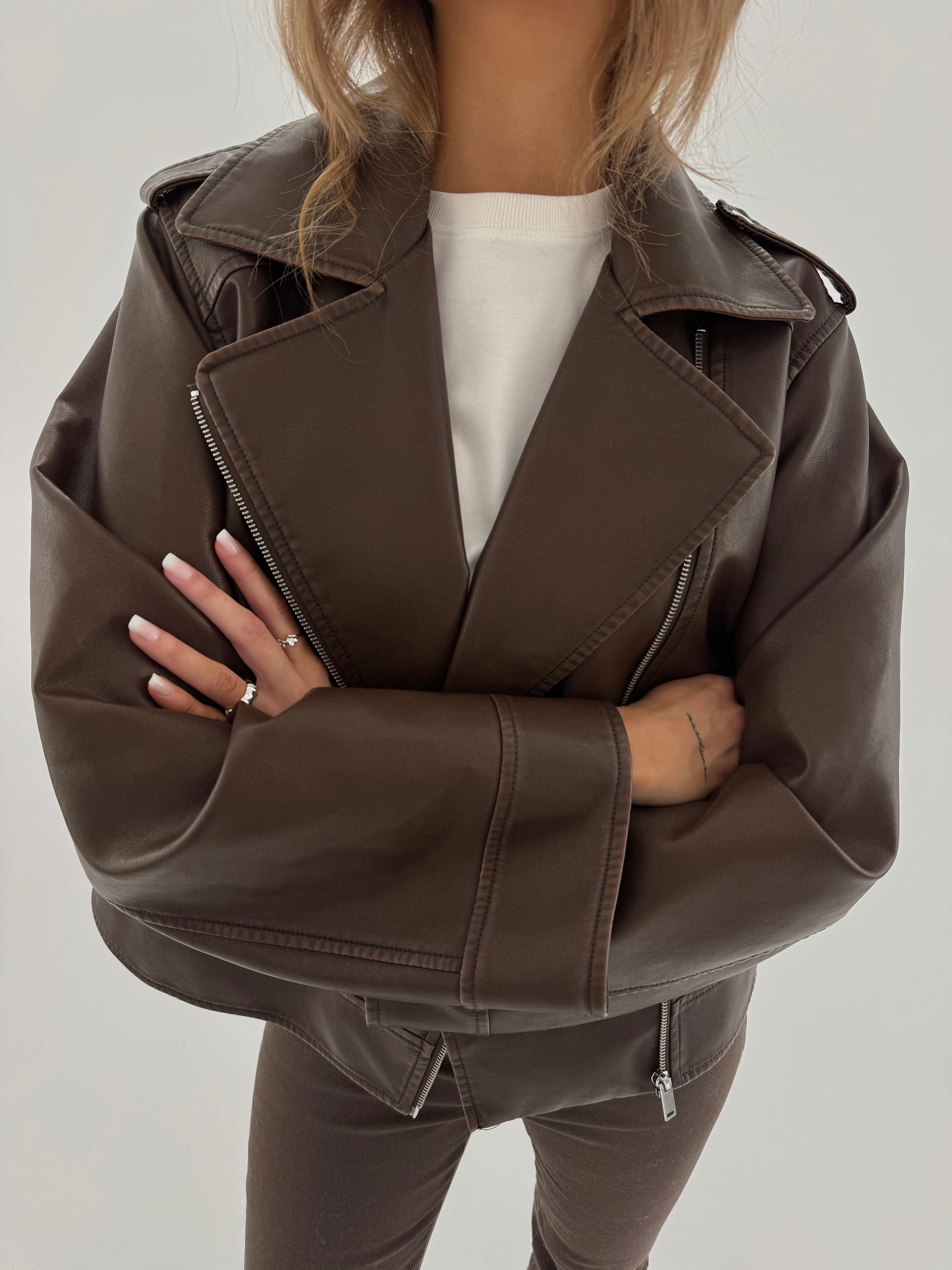 PCJOSIE Biker Jacket - Hot Fudge